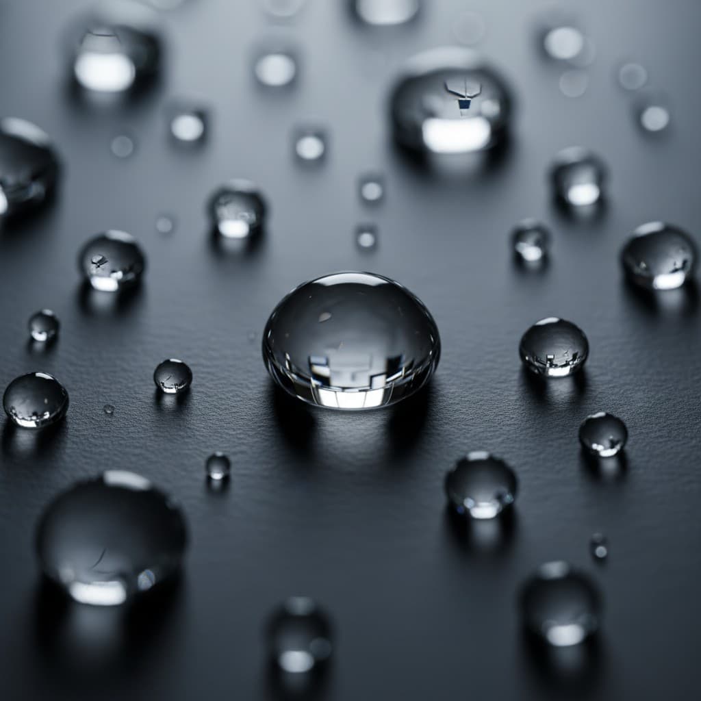 Water droplets on a dark surface